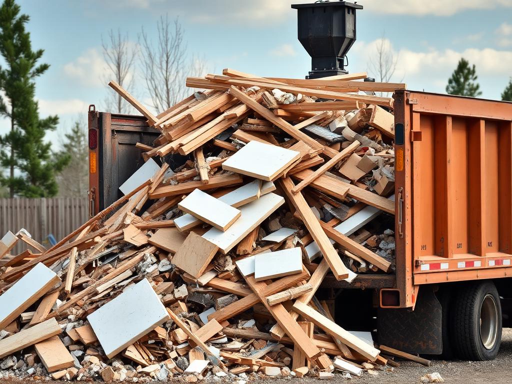 Construction debris loaded into truck